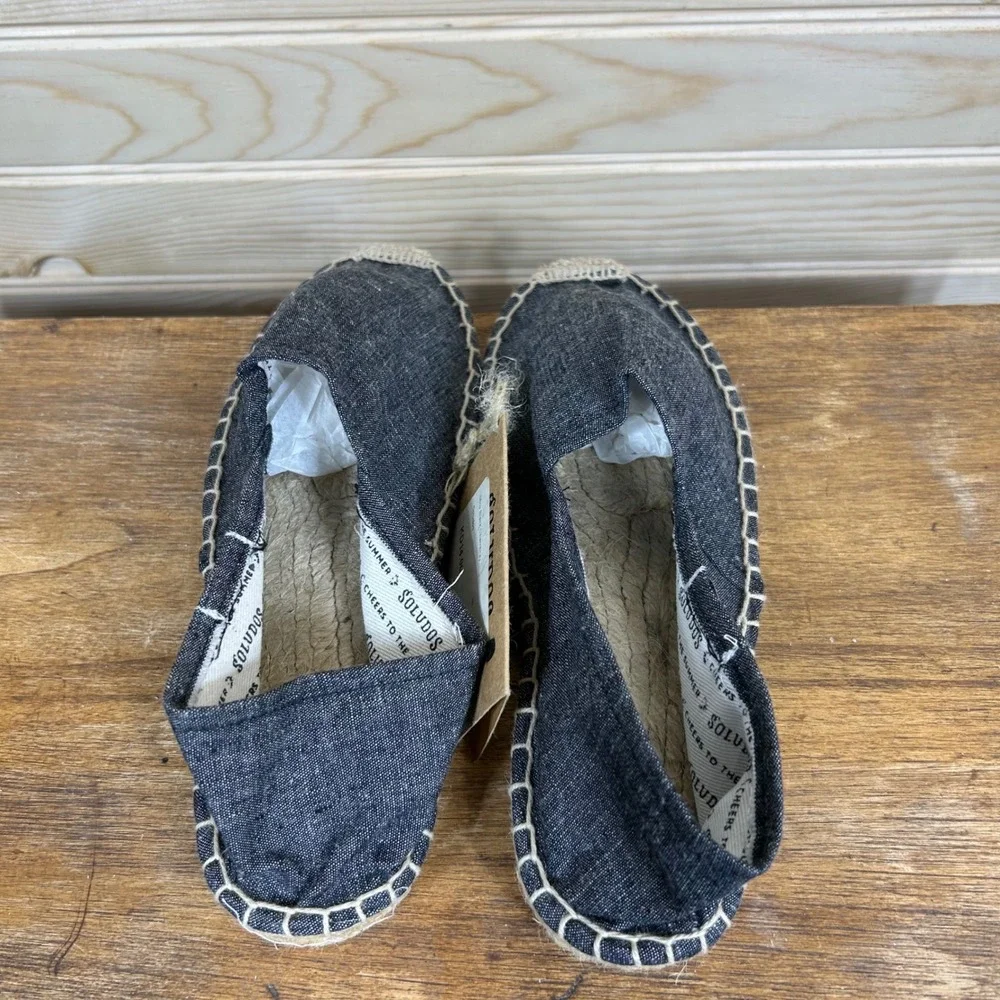 Soludos Miro Black Chambray Espadrille Flats Women 36 New